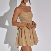 Georgianna - Beige Mesh Strapless Sparkle Mini Dress